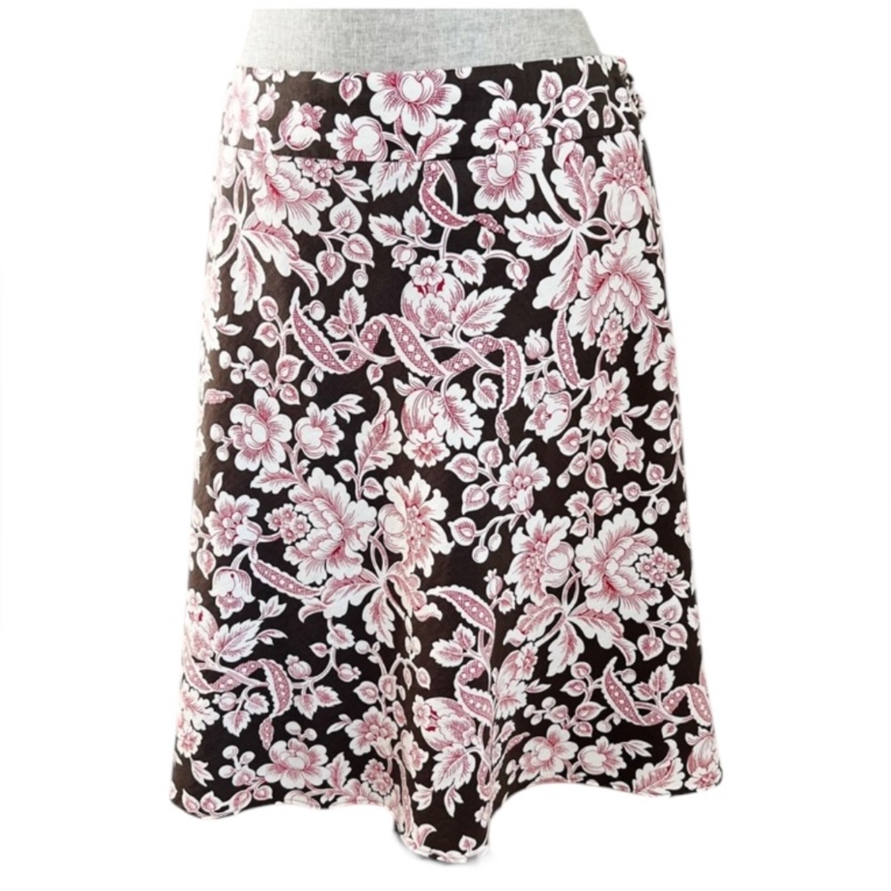 Ann Taylor Petites Silk Toile Floral Skater Skirt Brown Red White 8 Petite